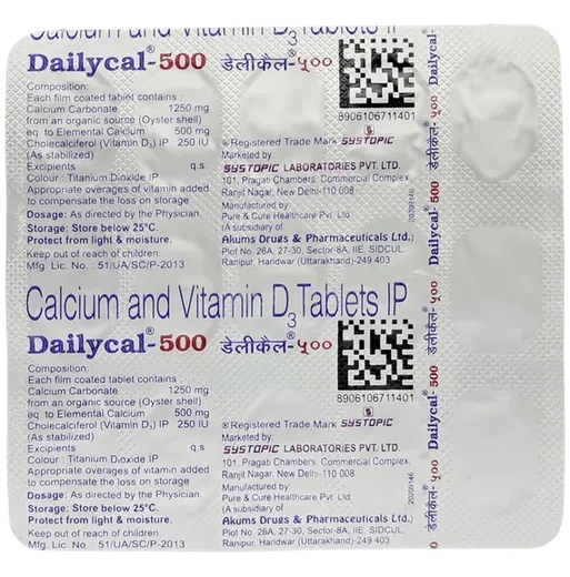 dailycal 500mg tablet 15's